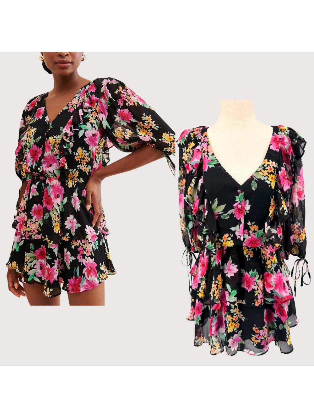 Yumi Kim Hailey Floral Mini Dress Black Silk Feel NWT M